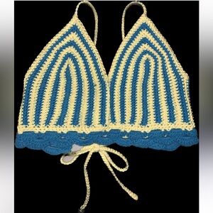 Striped Blue and Yellow Crochet Crop Top